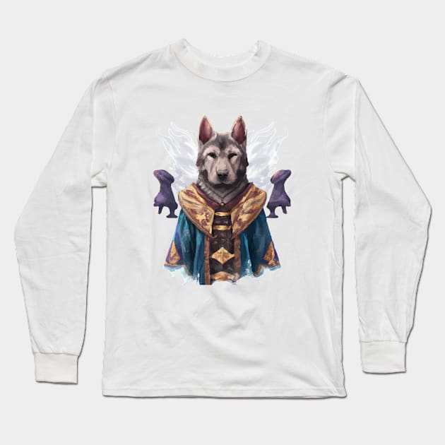 Cool Akbash Shaman Mage Dog Stencil Watercolor Artwork Design Long Sleeve T-Shirt by Furrban